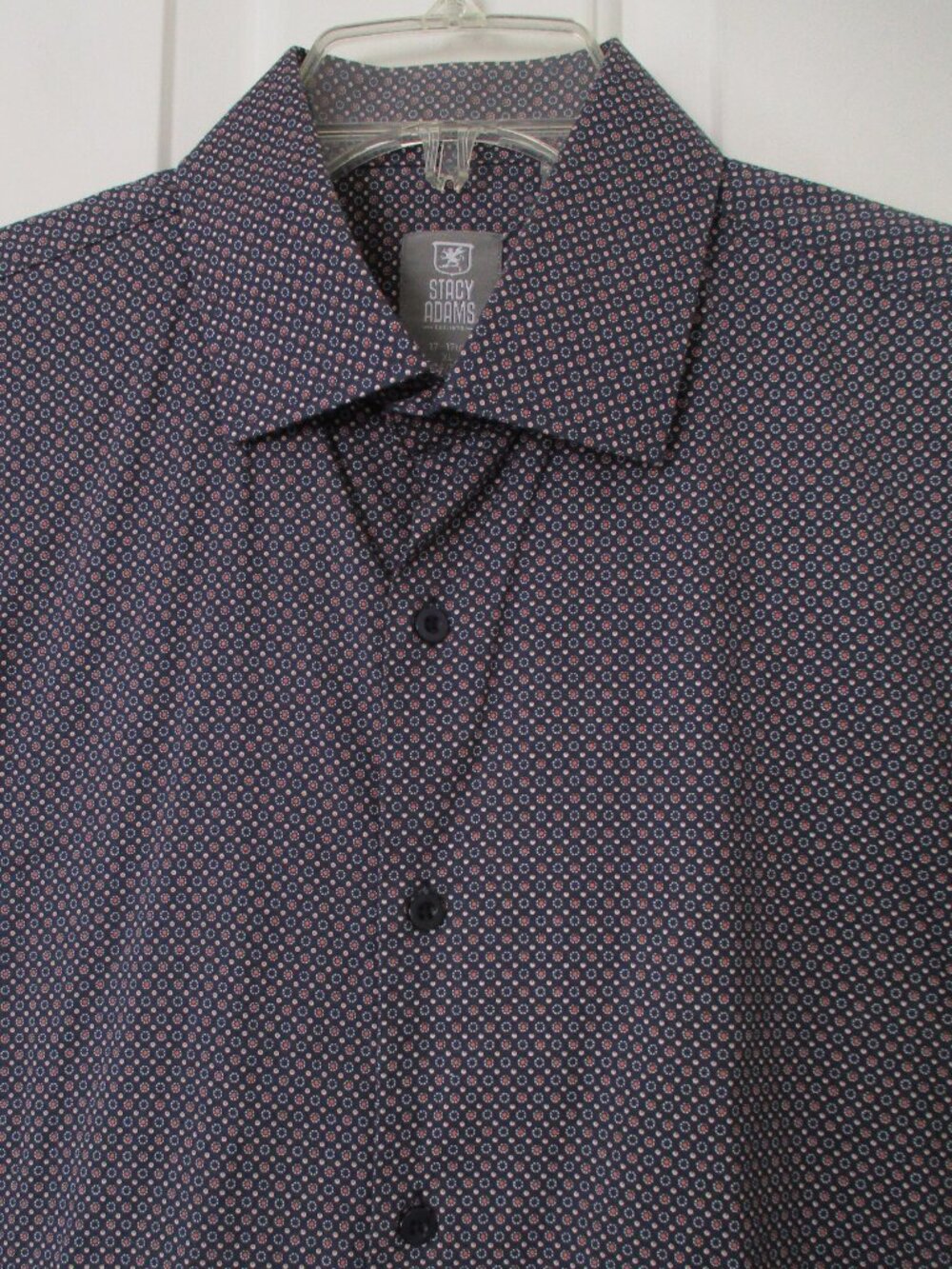 Stacy Adams Mens L/S Stretch Navy Pindot Dress Shirt - Size 17/32* or XL